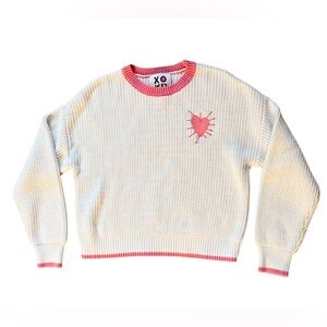 Kerri Rosenthal White & Pink Trim Heart Crew Neck “Valentine’s Day” Sweater, M